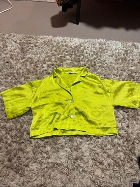 Zara Neon Lime Satin Shirt